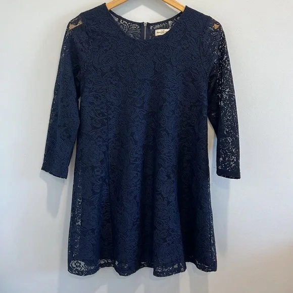Abercrombie & Fitch Blue Dress Navy Lace 3/4 Sleeve Mini Dress Small - Picture 9 of 9